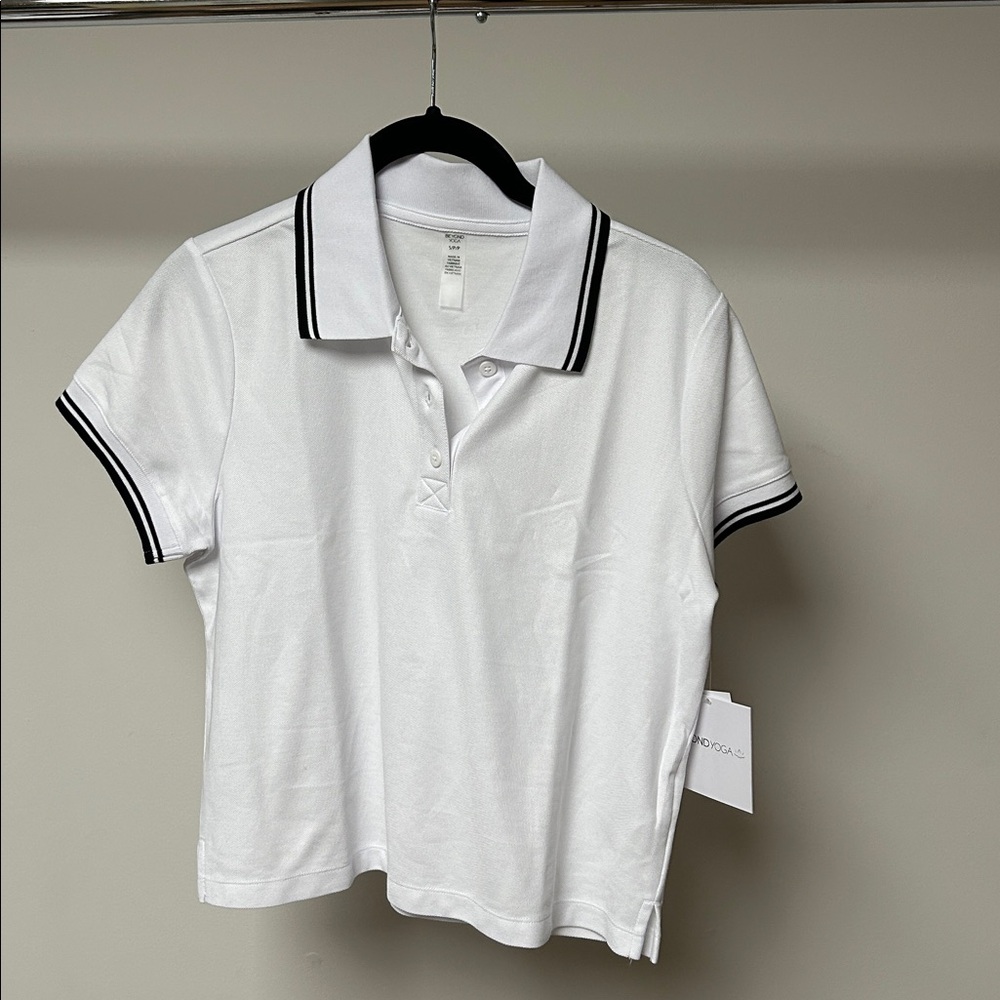 Beyond yoga country club polo tee lunar white